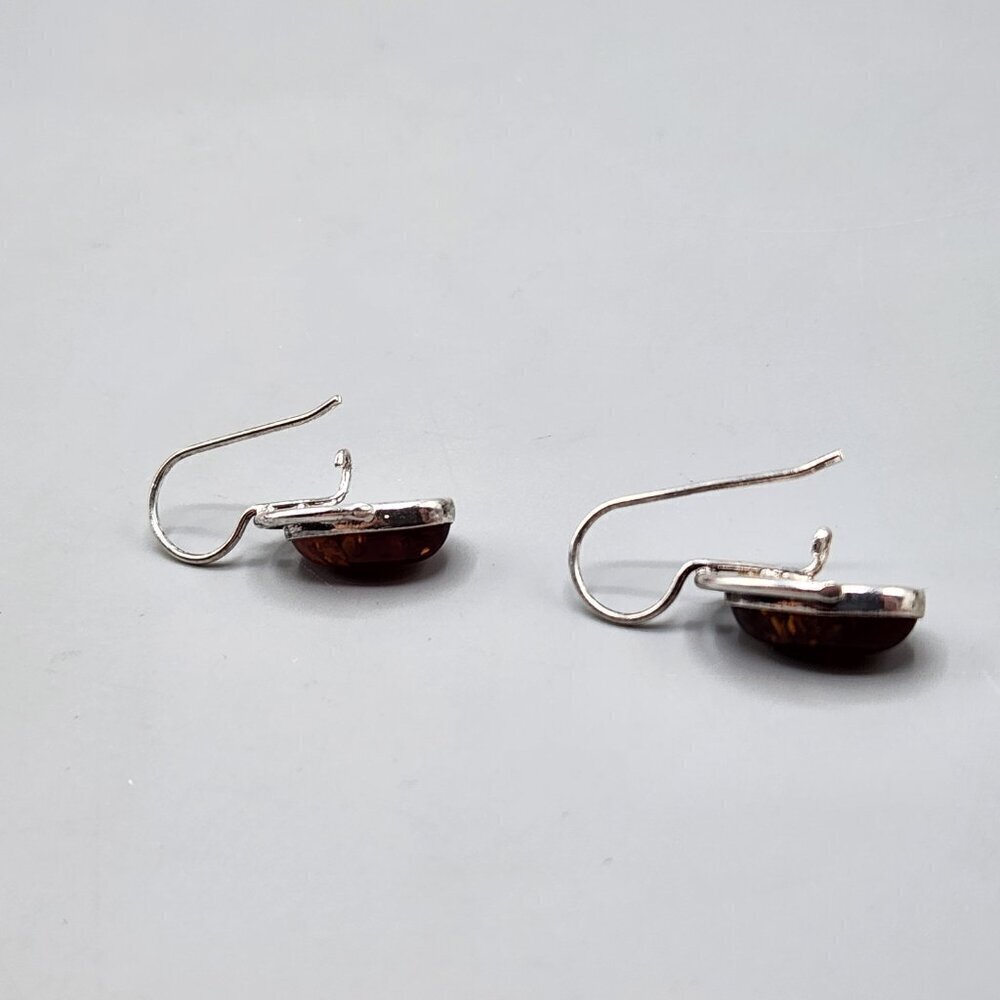 Oval Amber Drop Earrings on Sterling Silver Setting - Picture 5 of 11